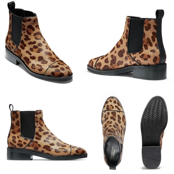 Cole Haan Mara Grand Brown Tan Leopard Print Calf Hair Chelsea Booties 7 - Picture 2 of 11